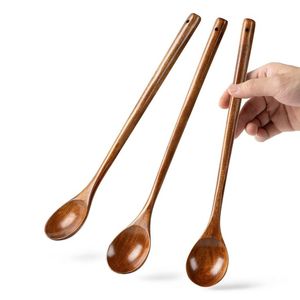 Cuillère à mélanger élégante en bois faite à la main à long manche, cuillère à café, à lait, à thé, à soupe, petite cuillère à café en bois, cuillère à miel en bois - Product Image 1