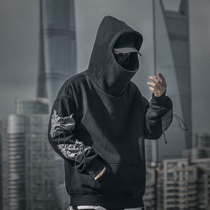 Wholesale Price Fleece Hoodie Ninja Hood Cargo Pockets Winter Streetwear Reflective Logo Polyester Warm Sweatshirt men's hoodies - Product Image 2