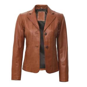 Manteau en cuir marron pour femme Nouveau style à la mode Manteau en cuir d'agneau véritable - Product Image 3