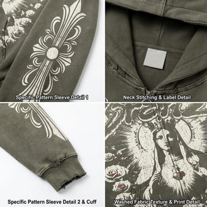 Sweat à capuche oversize pour homme en coton tricoté avec fermeture éclair, style streetwear, imprimé graphique, logo frontal, design vieilli, idéal pour l'automne - Product Image 6
