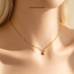 Collier avec pendentif en forme de cœur en acier inoxydable plaqué or, chaîne à maillons, mini charme en forme de cœur, bijoux pour femmes, cadeau - Product Image 2