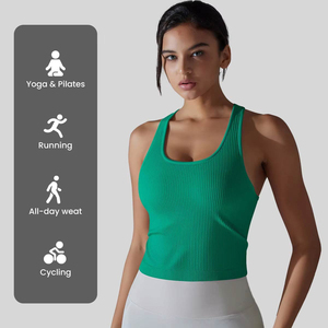 Women's Black Ribbed Short Tank <b>Top</b> Scoop Neck Knitted Breathable Minimalist Hip Hop Style for Gym Yoga Fitness - Product Image 4