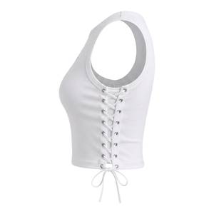 Top corto acanalado blanco con estrella de diamantes de imitación y cordones, ajustado, para mujer, estilo camisola, ropa de calle, top de verano - Product Image 3