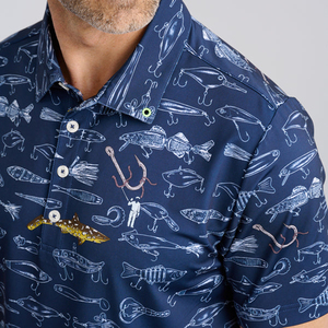 Chemise de golf décontractée d'été personnalisée en usine, imprimée, anti-plis, avec poches, en polyester et élasthanne, à manches courtes pour hommes, vente en gros - Product Image 4