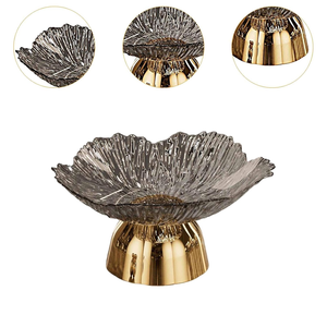 Luxury Metal Silver Fruit <b>Bowl</b> With A <b>Gold</b> Pedestal Base, Elegant Textured Centerpiece For Modern Hotel And Home Tabletop <b>Decor</b> - Product Image 3