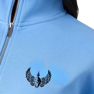 Sweat-shirt à col montant 1/4 zippé bleu ciel pour femme, coupe oversize, manches longues, décontracté, vêtement de sport, coupe décontractée, mode - Product Image 6