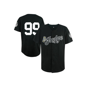 Maillot de baseball 99 avec patchs brodés cousus, maillot blanc avec rayures bleu marine - Product Image 1