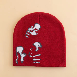 Bonnet unisexe en jacquard à motif, bonnet tricoté chaud d'hiver, style streetwear, imprimé squelette, casquette hip-hop - Product Image 5