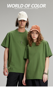 เสื้อยืดคอตตอนหนาน้ำหนัก 300 กรัม ไซส์ยุโรป โอเวอร์ไซส์ สำหรับผู้ชายและผู้หญิง ผ้าฝ้าย 100% คอกลม แขนสั้น ทรงหลวม สีพื้น - Product Image 3