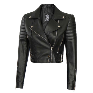 Blouson en cuir noir matelassé tendance pour femme, coupe courte et ajustée, style motard, en similicuir PU, vêtement d'extérieur streetwear - Product Image 6