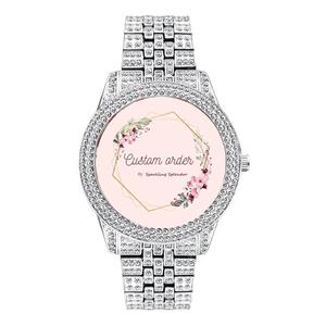 Montre de luxe Hip Hop pour hommes, personnalisée, plaquée or et argent, entièrement sertie de cristaux, mécanique, avec diamants Moissanite. - Product Image 3