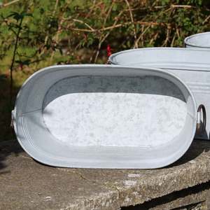 Jardinières décoratives ovales en métal galvanisé blanc, faites à la main, avec finition patine blanche, pour extérieur. - Product Image 2