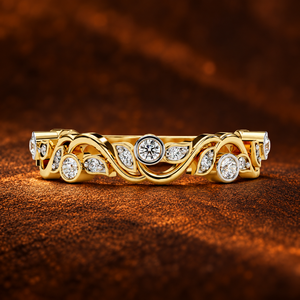 Anillo de Diamante Cultivado en Laboratorio con Corte Redondo, Oro Sólido de 14K/18K, Banda con Diseño de Hoja de Vid Inspirado en la Naturaleza, DEF VVS, Anillo de Boda Personalizado, Venta al Por Mayor - Product Image 1