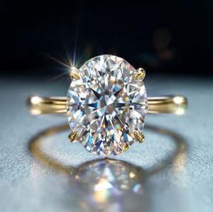 Anillo de Moissanita de Corte Ovalado de Lujo, Plata de Ley 925 Chapada en Oro, Regalo Especial para Ella, Anillo Fino para Compromiso, Boda, Cumpleaños - Product Image 1