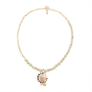 Peacock Style Multi Stone Studded Chain Fashion Jewelry Set - Product Image 2
