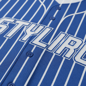 Styliro <b>Baseball</b> Jersey Men's Blue Pinstripe Short Sleeve Polyester Breathable Regular Fit With Elastic Waist Pants Set - Product Image 4