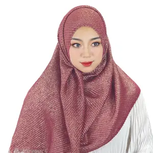 Wholesale solid colored gauze headscarf shiny silk long scarves shawls women's ethnic hijab