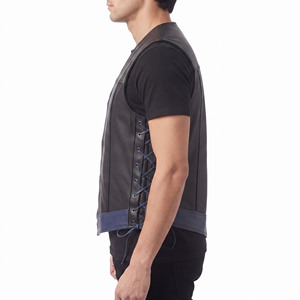 Chaleco de cuero con botones para hombre, chaleco de cuero sin mangas a la moda para hombre, chaleco de cuero con cordones laterales y bolsillos para hombre - Product Image 3
