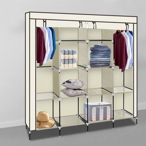 Armadio Portatile Beige da 67 Pollici con 12 Ripiani e 4 Tasche Laterali per la Conservazione dei Vestiti - Product Image 1