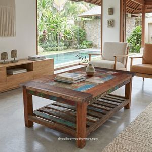 Durable Wood Rustic <b>Coffee</b> <b>Table</b> Knockdown Handcrafted Minimalist Vintage Industrial Living Room Furniture Reclaimed Boat Wood - Product Image 4