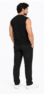Pull sans manches en maille jacquard diamanté pour homme avec logo frontal, chaud et de haute qualité, personnalisable, vente en gros - Product Image 2