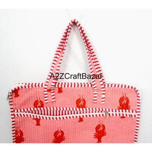 Handmade Classy Modern Laptop Bag 100% Cotton Hand Block <b>Print</b> Quilted Zipper Closure <b>Large</b> Breathable Lightweight - Product Image 6