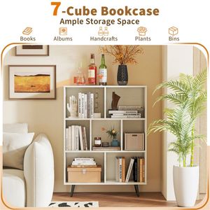 Libreria Moderna a 3 Livelli e 7 Cubi in Legno con 4 Gambe in Metallo, Scaffale Angolare Organizzatore per Soggiorno o Hotel - Product Image 6