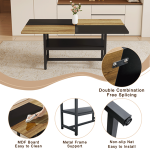 Set Tavolo da Pranzo in Legno e Nero con Sedie e Vano Portaoggetti, 71*35.4 Pollici, per Sala da Pranzo - Product Image 5