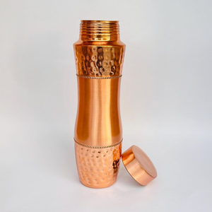Premium 1L Pure <b>Copper</b> Water <b>Bottle</b> Half Lacquer Hammered Champion Design Handmade Ayurvedic Drinkware Reusable Wellness - Product Image 4