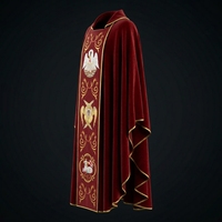 Chasuble Liturgique Rouge avec Symboles Chrétiens Brodés Or, Vêtement Sacerdotal Catholique pour Adulte, Tenue de Culte d'Église Haut de Gamme