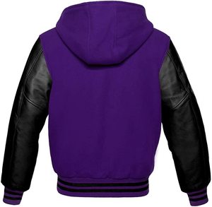 <b>Men</b> Letterman <b>Jacket</b> with Hood Warm Lightweight Wool Body with Leather Sleeves Sports Varsity <b>Baseball</b> <b>Jacket</b> - Product Image 5