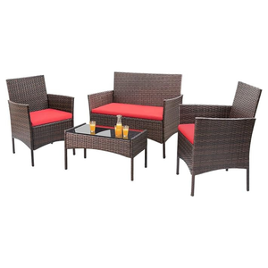 DB Durable Outdoor Rattan <b>Garden</b> Set 4-Piece Polyester Loveseat with Glass <b>Table</b> Contemporary Style for Patio & <b>Garden</b> Use - Product Image 4