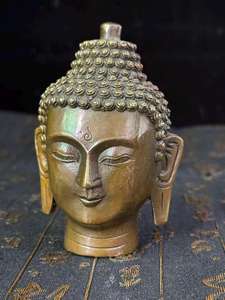 Estatua de Cabeza de Buda de Latón Antiguo, Artesanía Metálica Moderna Hecha a Mano, Decoración para el Hogar - Product Image 2