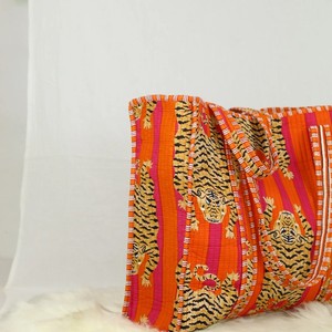 Sac fourre-tout matelassé en coton à imprimé tigre fait main |   Sac de marché écologique - Product Image 3
