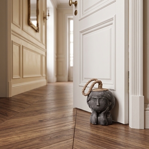 Butée de porte en céramique noire mate, sculpture abstraite en forme de tête, avec poignée en corde, lourde, style tribal bohème, pour décoration intérieure - Product Image 3