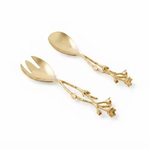 Juego de Cubiertos para Servir Ensaladas con Diseño de Hoja Dorada, Tenedor y Cuchara de Metal con Acabado Espejo, Elegantes y Aptos para Lavavajillas, para Bodas - Product Image 5