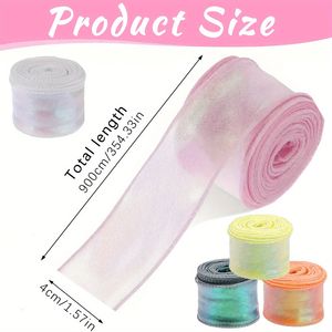 5 Rotoli di Nastro in Organza Trasparente Scintillante da 10 Iarde, Larghezza 1,5 Pollici, Bordo Laserato, 5 Colori, Nastro in Chiffon per Artigianato Fai-da-Te e Confezioni Regalo - Product Image 3