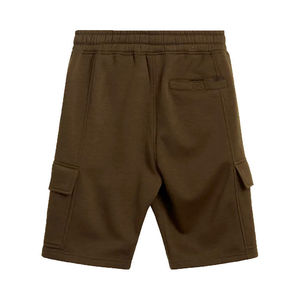 Pantalones Cortos Cargo Marrones Sólidos para Hombre, Cintura Elástica de Altura Media, Estilo Casual, Largo Bermuda, 100% Algodón, Tejido de Punto, con Bolsillos - Product Image 1