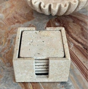 Ensemble de sous-verres en marbre crème Kraft World, 6 pièces, design moderne, empilables, présentés sur un support, écologiques, durables, réutilisables, finition mate - Product Image 2