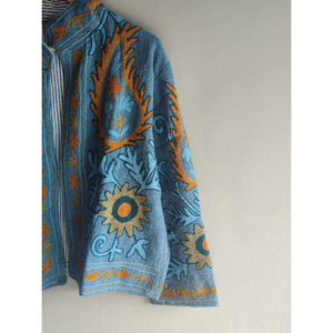 Hand Embroidered Quilted Stripe Floral Cotton Jacket V-neck Full Sleeve Covered <b>Button</b> Closure Spring Women's Outerwear Gift - Product Image 5