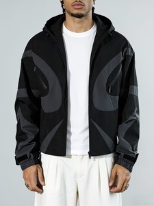 Men's Hooded <b>Racer</b> <b>Jacket</b> Color Blocking Waterproof Windproof Zipper Closure Canvas Polyester Sporty Autumn Loose Fit Front - Product Image 1