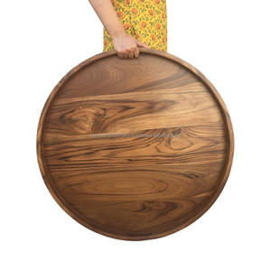 Plateau à café en métal bois foncé de Noël plateau de service en bois d'acacia rectangulaire domestique avec acier inoxydable - Product Image 3