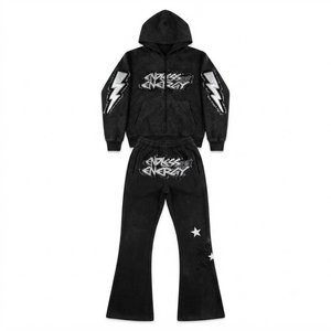 Nuevo Conjunto Deportivo Personalizado para Hombre, con Capucha, Color Negro, Manga Larga, Cierre Frontal con Cremallera, Estampado Endless Energy, Ropa Urbana de Otoño, Algodón, Corte Holgado - Product Image 1