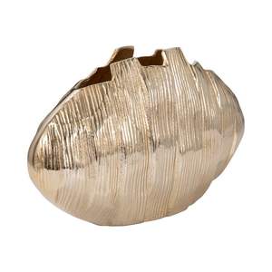 Jarrón de flores abstracto de aluminio dorado con diseño acanalado |   Jarrón de Metal con Forma Orgánica Creativa, Adorno de Alta Gama para Vestíbulo de Hotel, Decoración Dorada para Mesa - Product Image 1