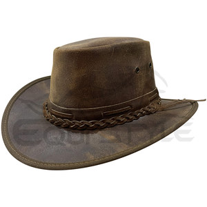 Brown Leather Cowboy <b>Hats</b> Double Braided Hatband Rugged Finish for <b>Men</b> Women Wholesale Vintage Western Ranch Rodeo Wear - Product Image 1