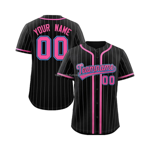 Camiseta de béisbol personalizada a rayas negras y rosas con nombre y número, estampado sublimado, ropa deportiva transpirable de manga corta para adultos unisex - Product Image 1