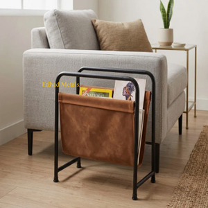 Free Standing Magazine Rack Minimalist Black Leather Magazine Rack With Gold Metal <b>Frame</b> - Product Image 5
