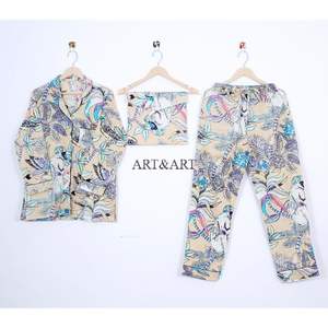 Conjunto de Pijama de Algodón 100% de Alta Calidad para Mujer, Hecho a Mano, Ligero, con Estampado de Mono, Camisón Suave para Dormir en Verano, Otoño y Primavera - Product Image 1