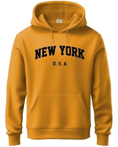 เสื้อฮู้ดสีเหลืองสำหรับผู้ชาย พิมพ์ลาย New York U.S.A ทรงปกติ สวมใส่สบาย มีกระเป๋า ดีไซน์สำหรับฤดูใบไม้ร่วง ผลิตจากผ้าฝ้าย 100% เฟรนช์เทอร์รี่ - Product Image 2