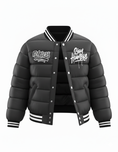 Blouson Bomber d'Hiver pour Homme Noir Matelassé Style Universitaire Fearless Stay Humble avec Boutons Pression, Col et Poignets Côtelés, Style Streetwear - Product Image 2